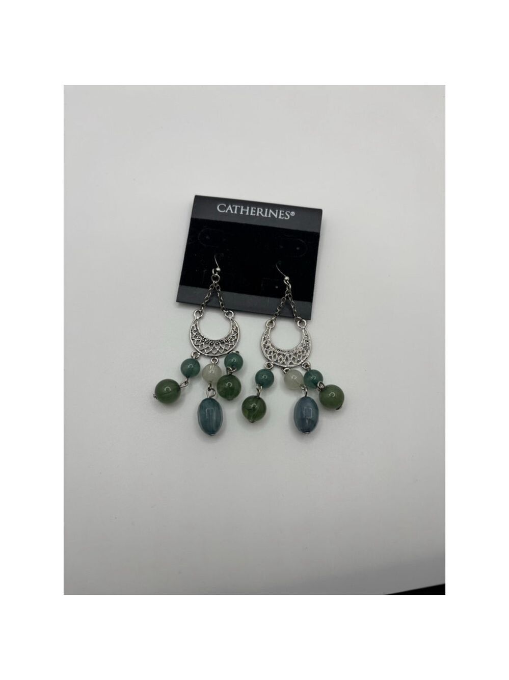 Catherines Silver Tone Green Beaded Chandelier Dangle Earrings - Picture 3 of 3